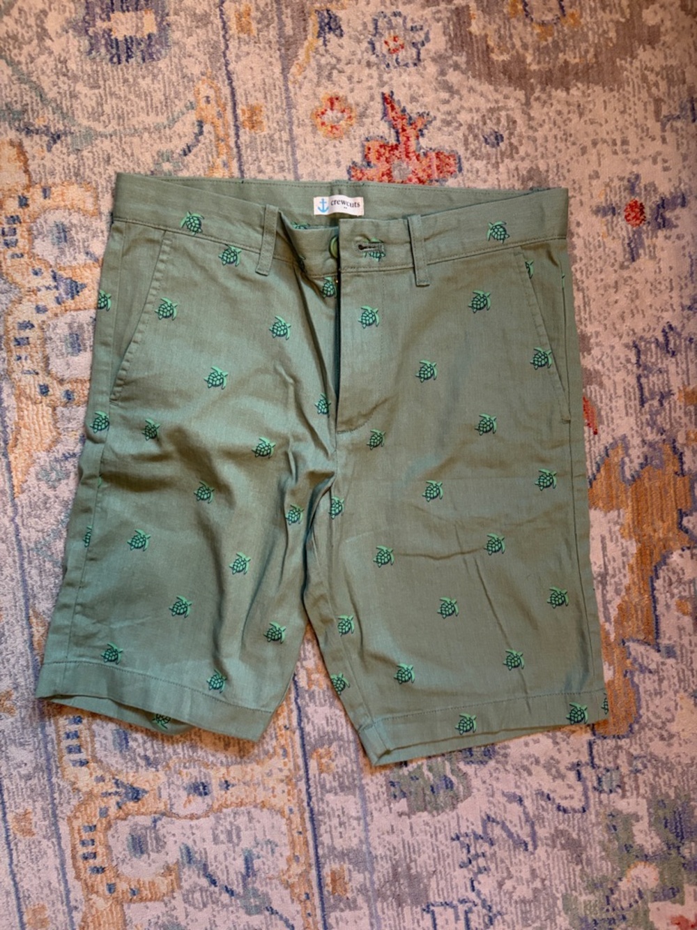 Crewcuts Olive Green Embroidered Turtle Shorts